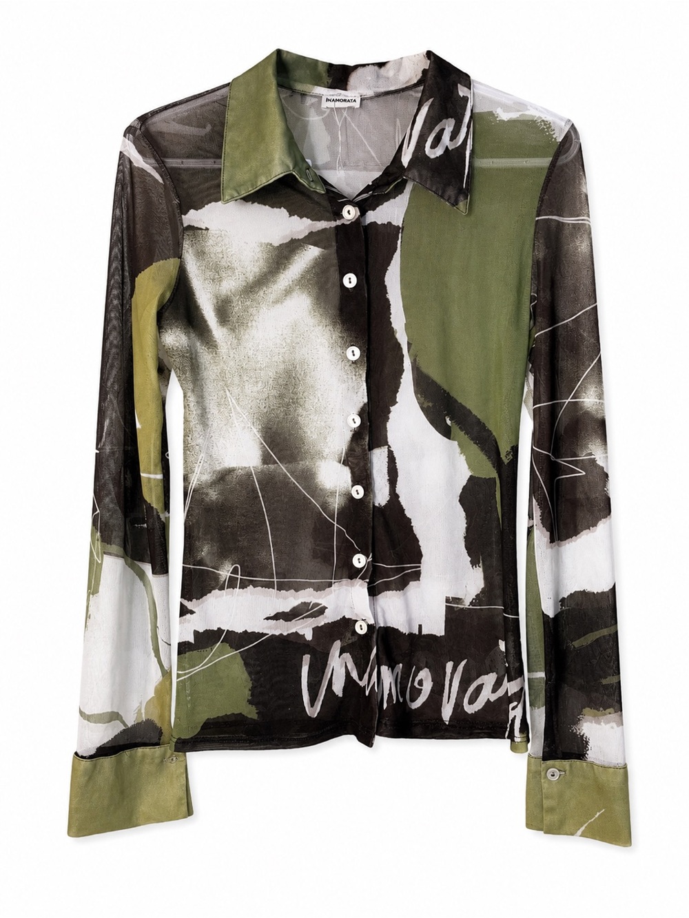 iNAMORATA Green, Black & White Abstract Button-Down Shirt
